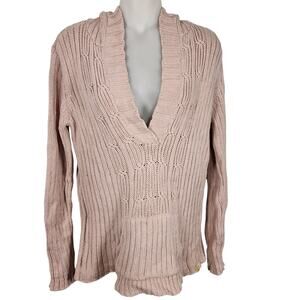 Stamp 10 Womens Pullover Sweater Cable Knit Hooded V Neck Pink Medium Y2K Retro